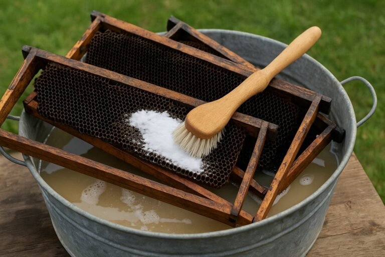 Nettoyage des cadres de ruches avec cristaux de soude