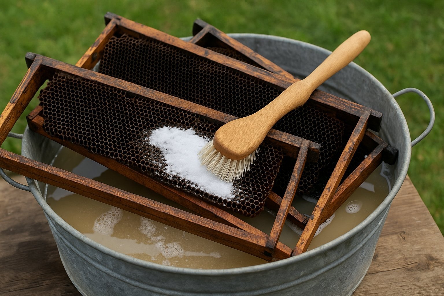 Nettoyage des cadres de ruches avec cristaux de soude
